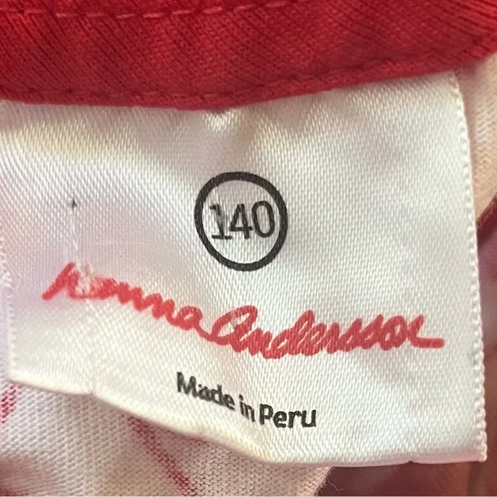 Hanna Andersson girls summer dress Sz 140/10 red white bow pockets